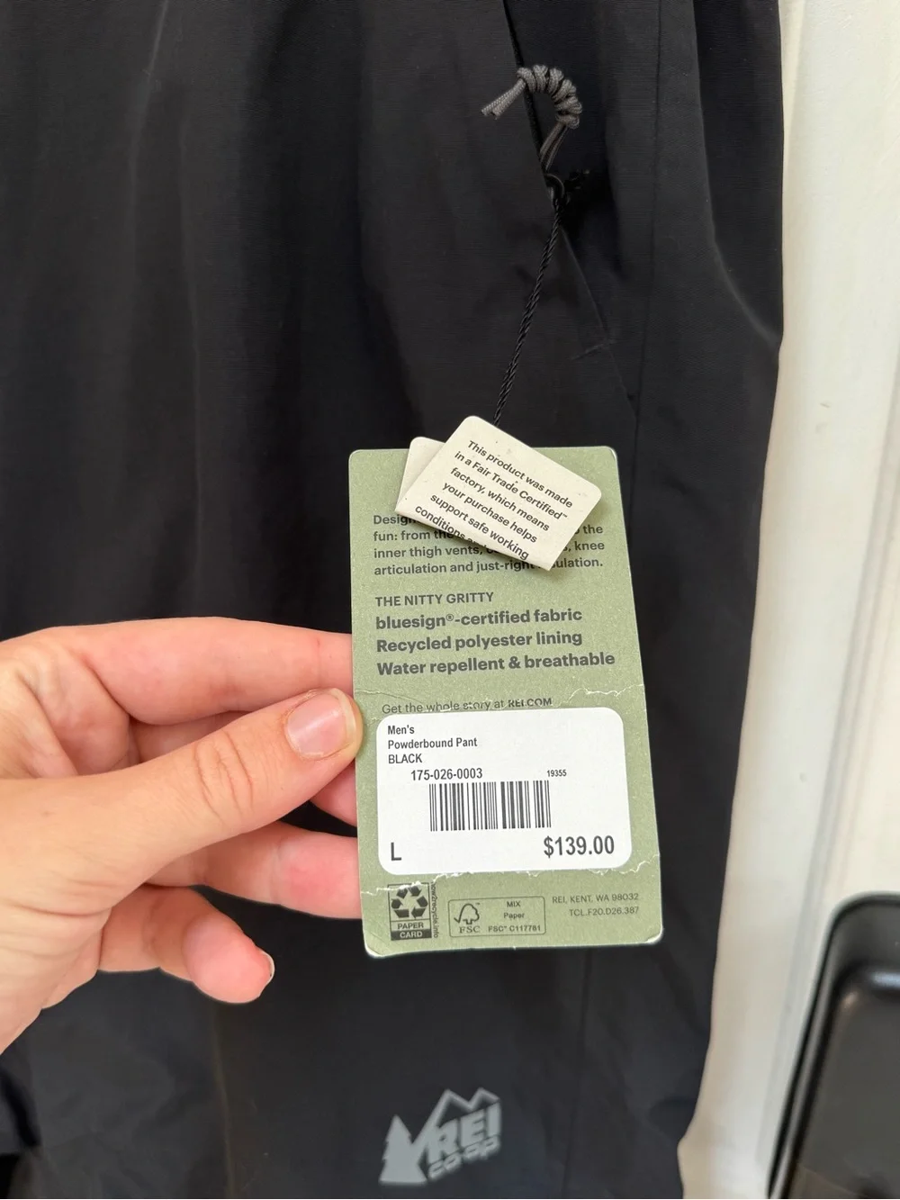 NWT REI Co-op Powderbound Insulated Snow Pants Black Men's Size Large